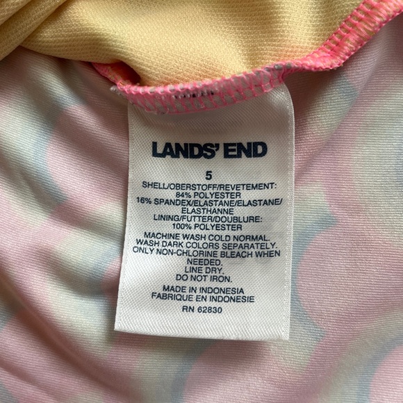 Land’s End Girls Size 5 Strappy Back Tankini Swimsuit Swim Top Neon Rainbows - Picture 4 of 6